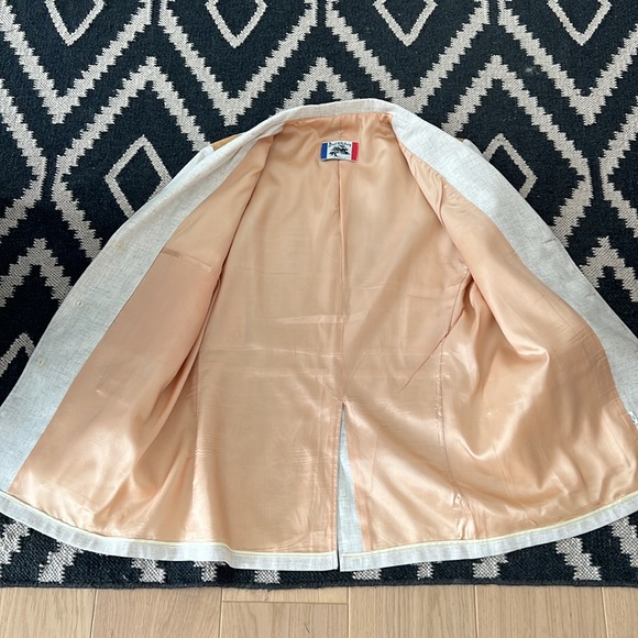 Brad Whitney cream linen and tan suede men’s sport coat blazer  size 44 - Picture 8 of 13